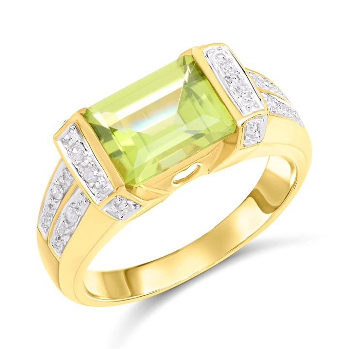 9ct Transverse Peridot And Diamond Ring - D8487