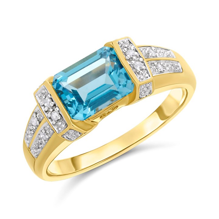 9ct Transverse Blue Topaz And Diamond Ring - D8489