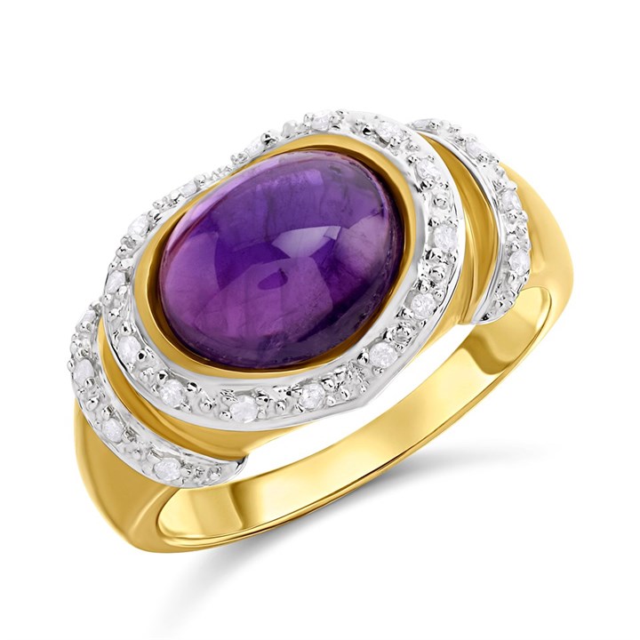 9ct Cabochon Amethyst And Diamond Cluster Ring - D8490