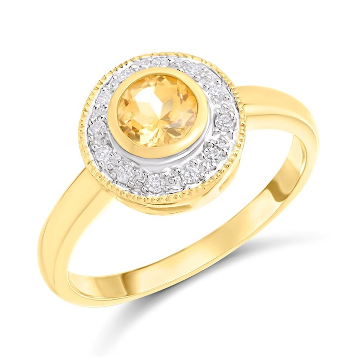 9ct Citrine And Diamond Cluster Ring - D8492