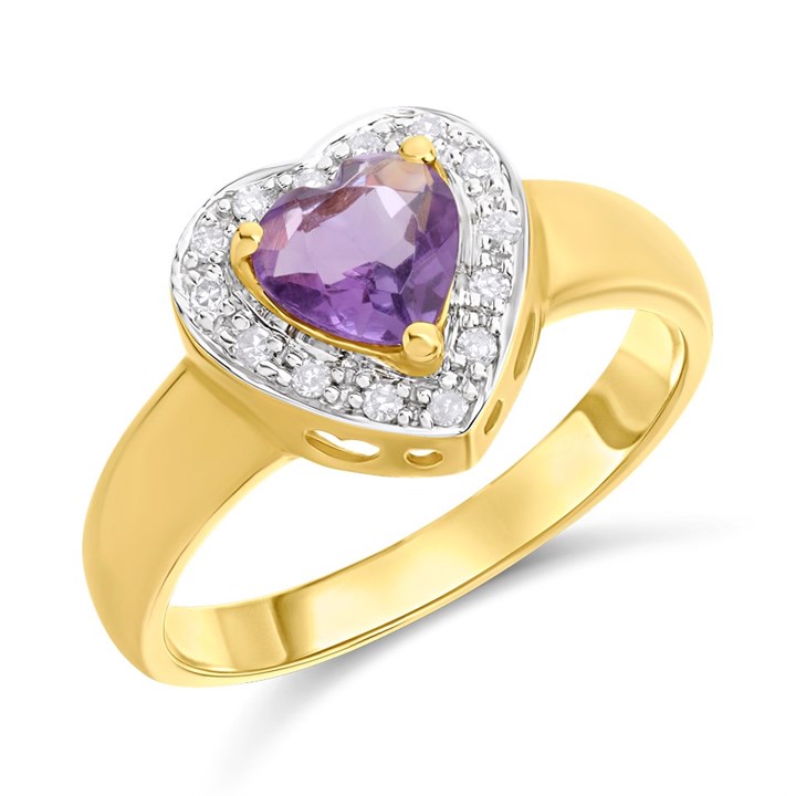 9ct Amethyst And Diamond Heart Cluster Ring - D8493