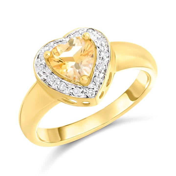 9ct Citrine And Diamond Heart Cluster Ring - D8494