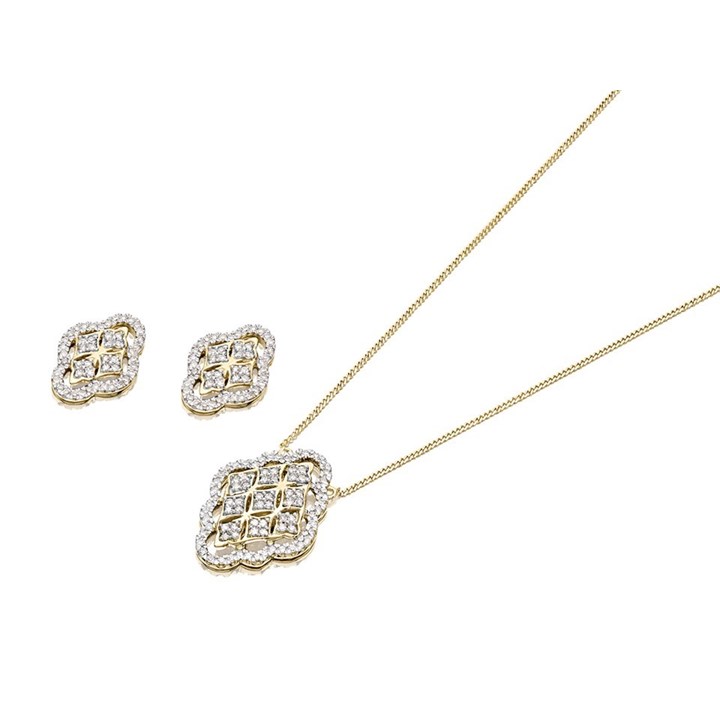 9ct Gold Diamond Necklace And Earring Gift Set - 1/3ct - D8614