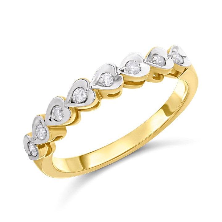 9ct Heart Detail Diamond Half Eternity Ring, 15pts - D92103