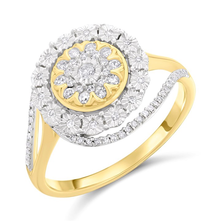 9ct Diamond Cluster Swirl Ring, 1/4ct - D92107