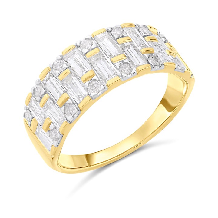 9ct Round And Baguette Cut Diamond Band Ring, 1ct - D92120