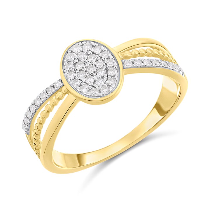 9ct Gold Three Row Oval Diamond Cluster Ring, 20pts - D92123