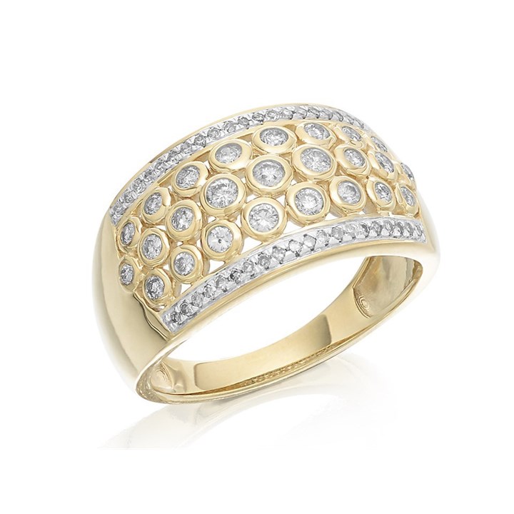 9ct Gold Beaded Diamond Band Ring - 1/2ct - D9259