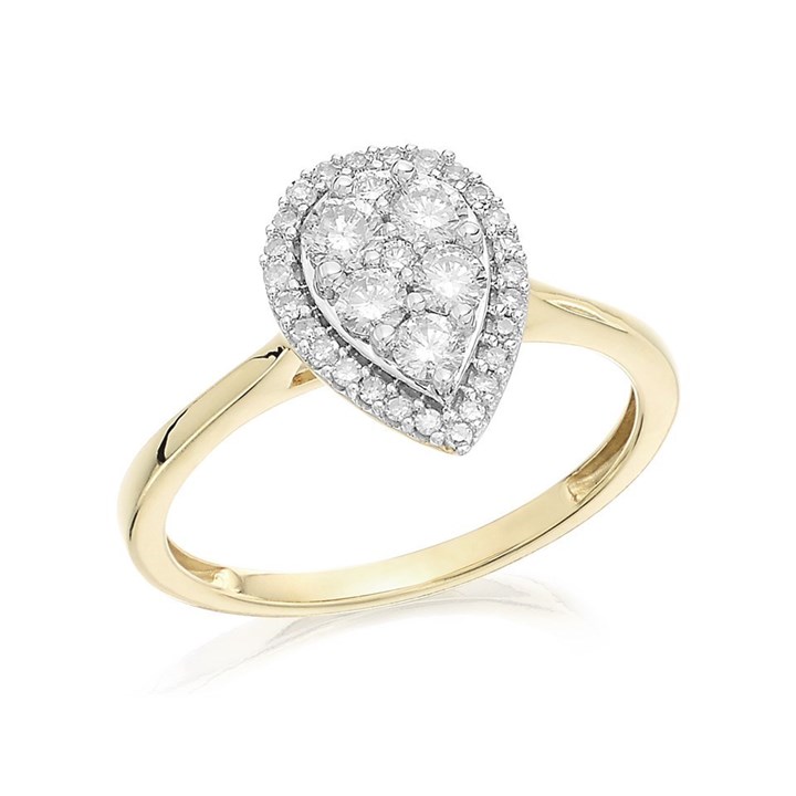 9ct Gold Diamond Pear Halo Cluster Ring - 1/2ct - D9260