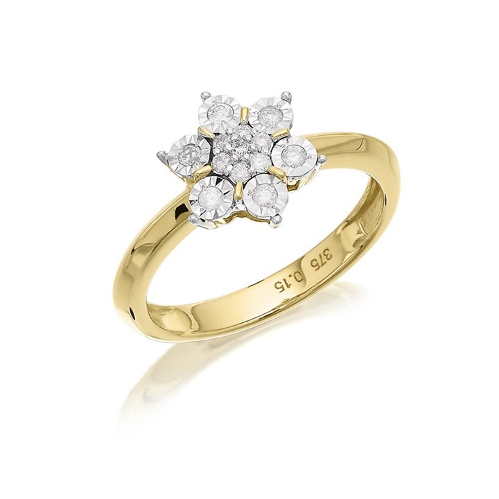 9ct Gold Diamond Daisy Cluster Ring - 15pts - D9282