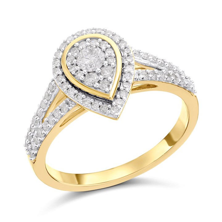 9ct Gold Diamond Pear Cluster Ring - 1/2ct - D9288