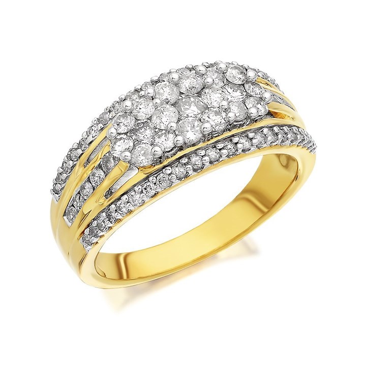 9ct Gold 1 Carat Diamond Triple Band Cluster Ring - D9313