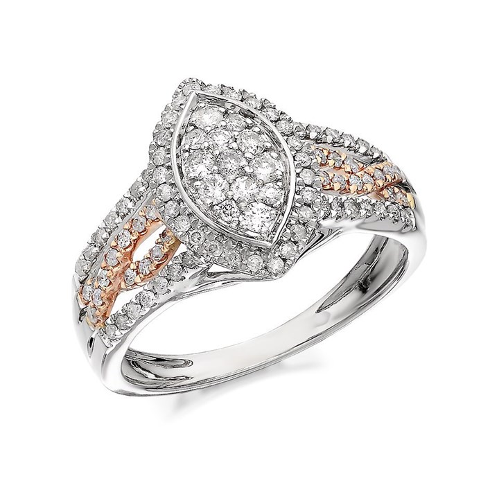9ct Two Colour Gold Marquise Diamond Cluster Ring - 1/2ct - D9316