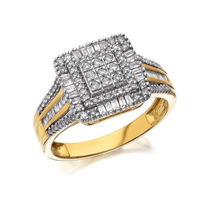 9ct Gold Diamond Cushion Cluster Ring - 1/2ct - D9320