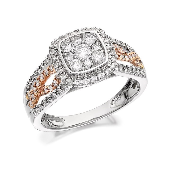 9ct Two Colour Gold Diamond Cushion Cluster Ring - 60pts - D9325