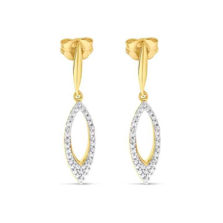 9ct Gold Diamond Marquise Drop Earrings - 10pts per pair - D94103