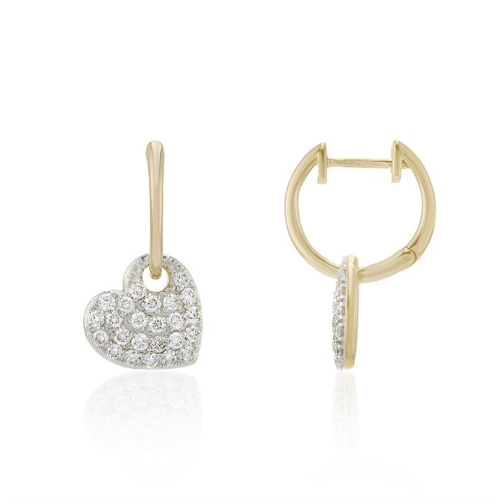9ct Gold Diamond Heart Hoop Drop Earrings - 78pts per pair - D94112