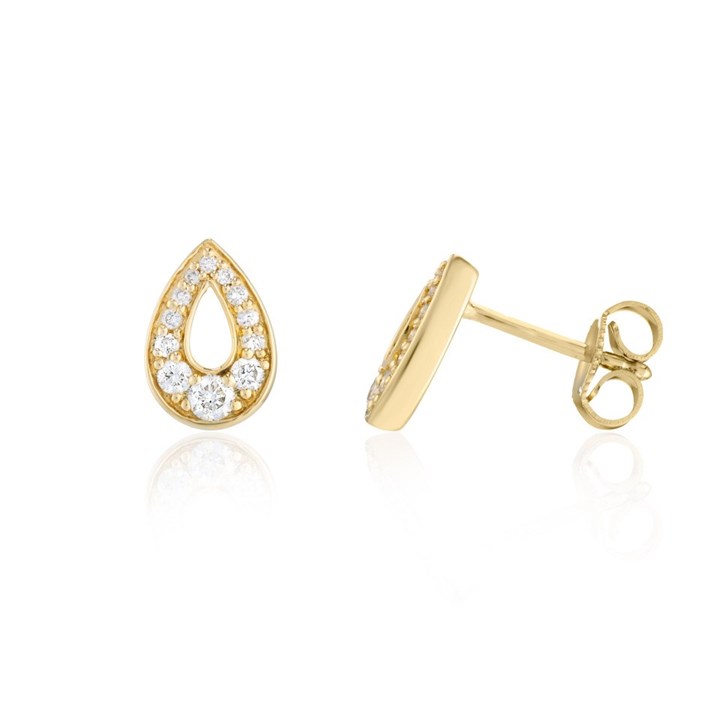 9ct Gold Diamond Open Teardrop Stud Earrings - 30pts per pair - D94114
