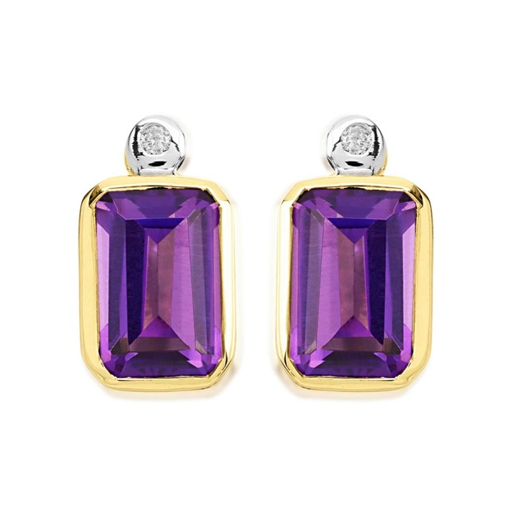 9ct Gold Amethyst And Diamond Stud Earrings - D94115