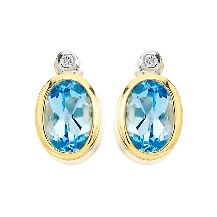 9ct Gold Blue Topaz And Diamond Stud Earrings - D94116