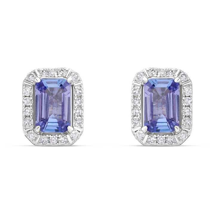 9ct White Gold Tanzanite And Diamond Cluster Stud Earrings - D94118