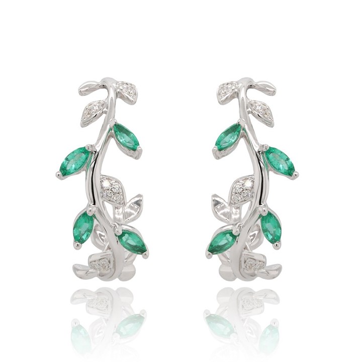 9ct White Gold Emerald And Diamond Hoop Earrings - 12pts per pair - D94119