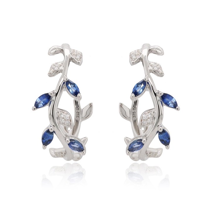 9ct White Gold Sapphire And Diamond Hoop Earrings - 12pts per pair - D94120