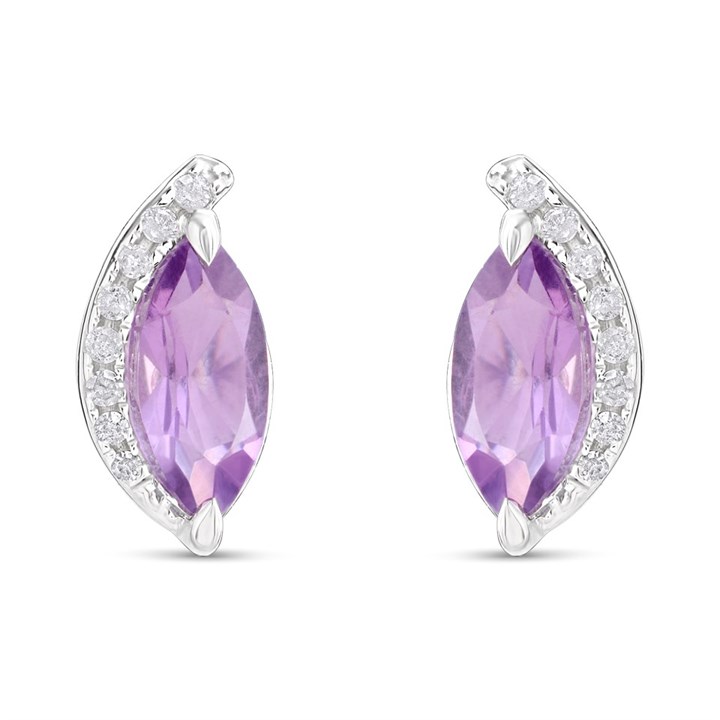 9ct White Gold Marquise Amethyst And Diamond Stud Earrings - D94123