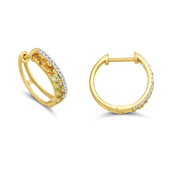 9ct Two Row Citrine, Peridot And Diamond Huggie Earrings - D94127