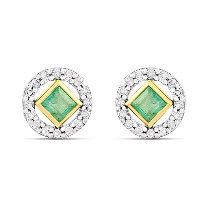 9ct Round Diamond And Emerald Fancy Stud Earrings - D94134