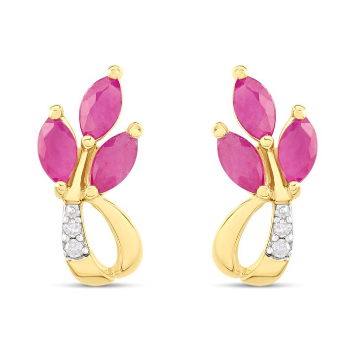 9ct Marquise Ruby And Diamond Stud Earrings - D94135