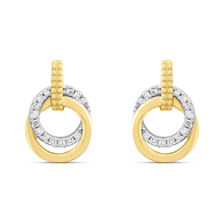 9ct Gold Double Hoop Diamond-Set Earrings - D94166