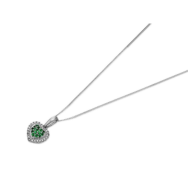 9ct White Gold Tsavorite And Diamond Heart Necklace - D95121