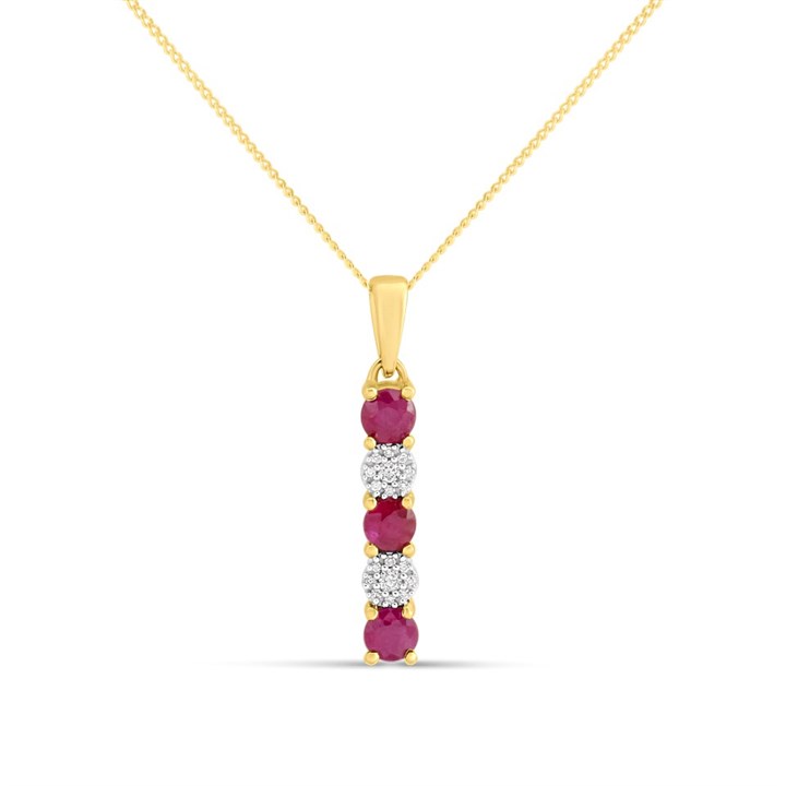 9ct Gold Ruby And Diamond Stick Necklace - D95126