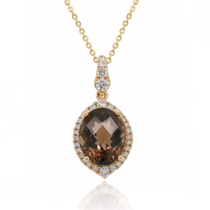 9ct Gold Smoky Quartz And Diamond Necklace - 27pts - D95141