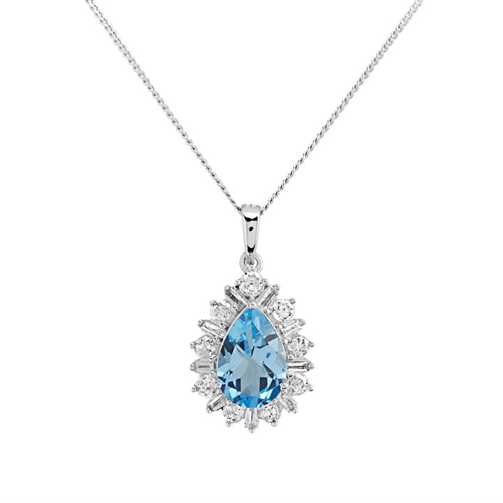 9ct White Gold Diamond And Blue Topaz Necklace - 40pts - D95144