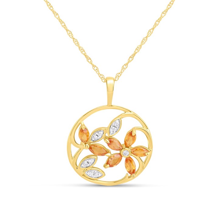 9ct Yellow Sapphire And Diamond Round Necklace - D95149