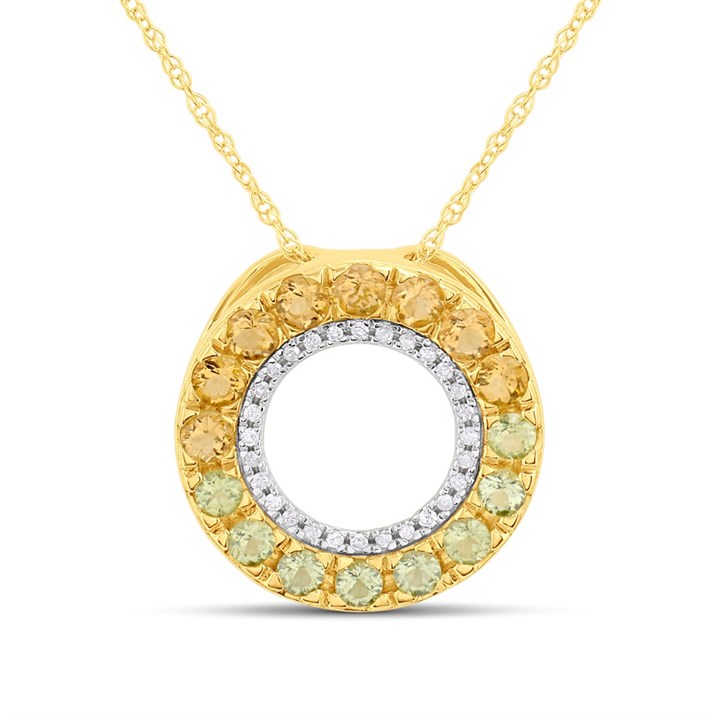 9ct Citrine, Peridot And Diamond Necklace - D95151