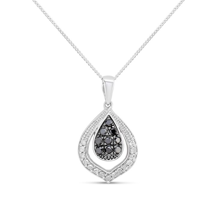 9ct White Gold Black And White Diamond Teardrop Necklace - D95157