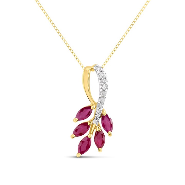 9ct Gold Marquise Rubies And Diamond Necklace - D95160