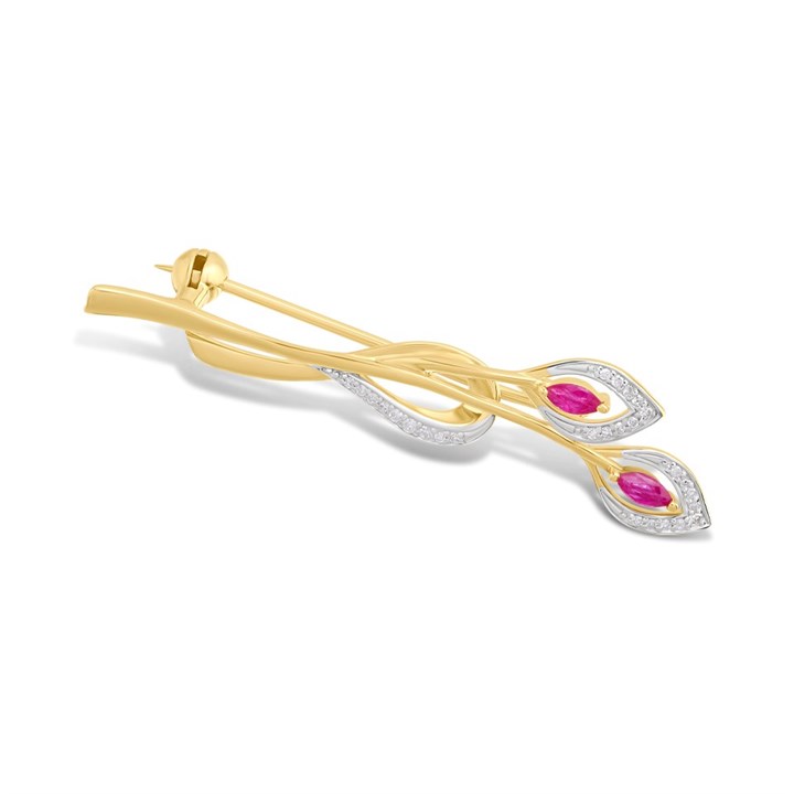 9ct Gold Marquise Ruby And Diamond Brooch - D95167