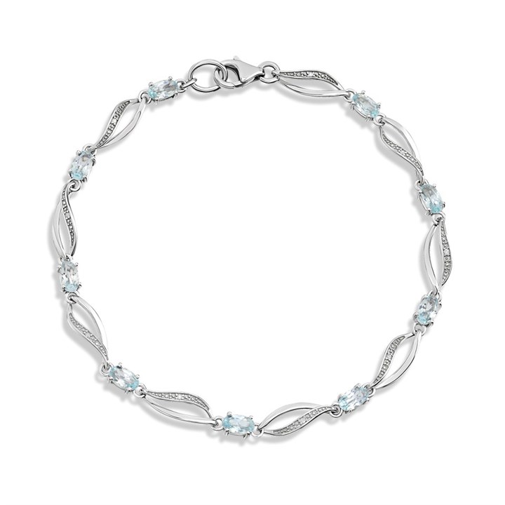 9ct White Gold Oval Blue Topaz And Diamond Bracelet - D95170