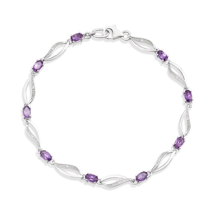 9ct White Gold Oval Amethyst And Diamond Bracelet - D95171