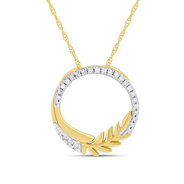 9ct Gold Diamond-Set Circle And Leaf Necklace - D95210