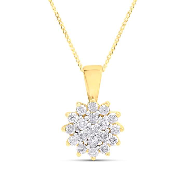 9ct Gold Diamond Cluster Necklace, 1/4ct - D95225