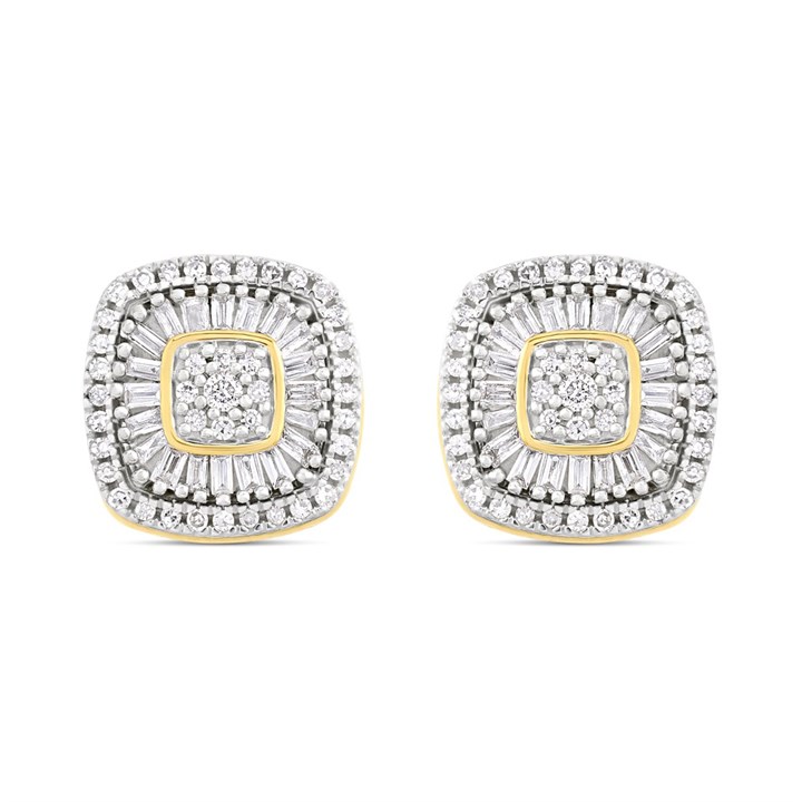 9ct Cushion-Shaped Diamond Cluster Stud Earrings, 35pts/pair - D96102