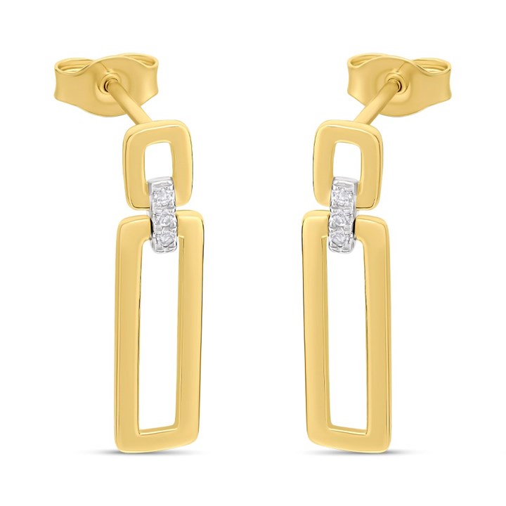 9ct Double Open Rectangular Diamond Drop Earrings - D96105