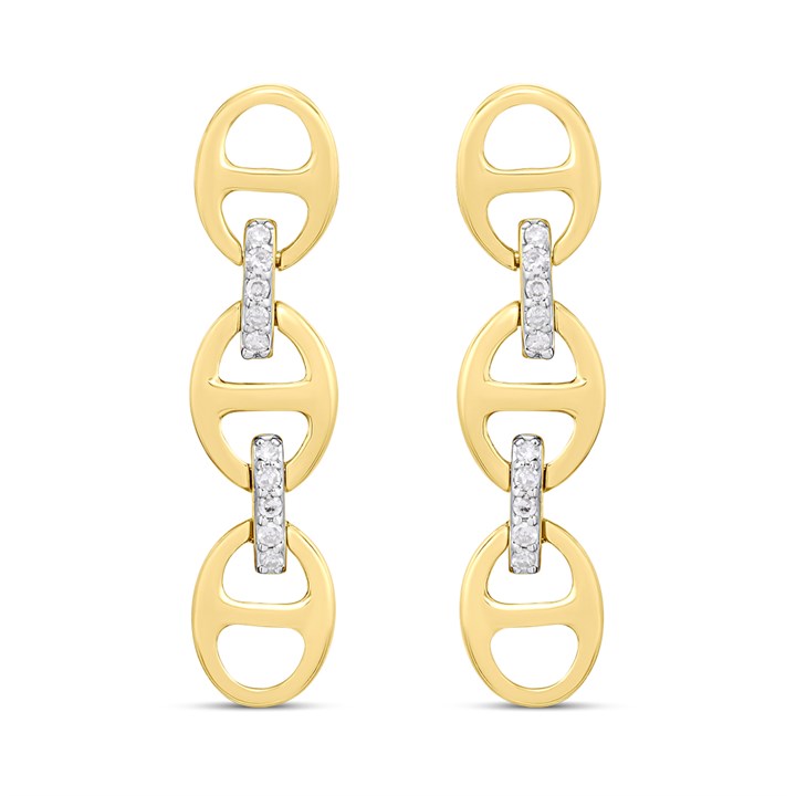 9ct Gold Diamond-Set Chain Link Drop Earrings - D96120