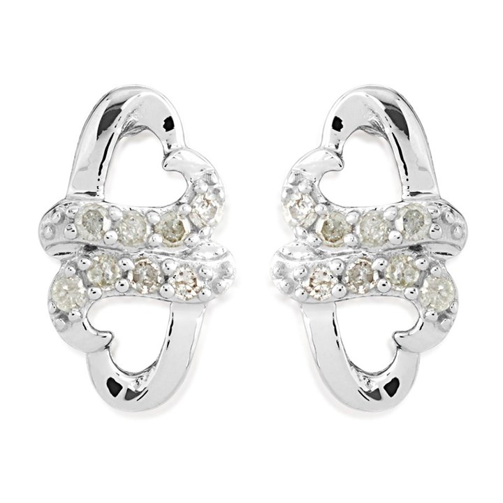 9ct White Gold Diamond Double Heart Stud Earrings - 10pts per pair - D9672