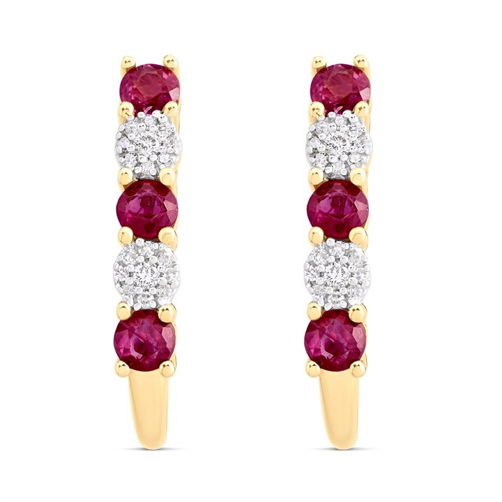 9ct Gold Ruby And Diamond Curved Stud Earrings - 8pts per pair - D9674